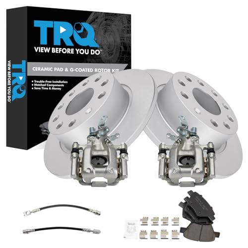 Image of TRQ Rear Brake Pad and Rotor Set Ceramic Coated Rotors Calipers Compatible with 2011-2013 Audi A3 2013 Volkswagen Beetle GTI 2012-2013 Jetta