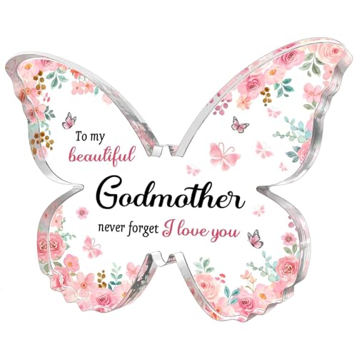 GiftyTrove Unique Godmother Gifts, 5x3.8x0.5 Inch Butterfly Acrylic Plaque Decor, Mothers Day Birthday Christmas Gift, Will You Be My Godmother from Godchild