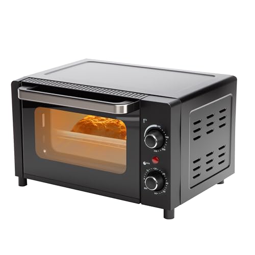 Ribelli Mini horno de 12 litros, 1050 W, acero inoxidable, minihorno, con bandeja, asa, 100 °C - 230 °C, temporizador de 60 minutos