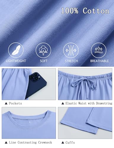 Image of KCW Womens Pajamas Sets 100% Cotton 2 Piece Lounge Set Long Sleeve Tops and Pants Soft Pjs Sleepwear with Pockets