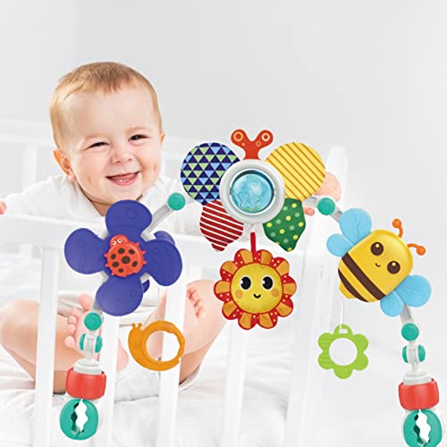 Areclern Stroller Arch Toy Crib Mobile With Adjustable Clips Foldable Rotatable Windmill Sun Butterflies Bee Educational Toddlers Crib Arch Gift Toy For Bassinet Pram Car Seat Honeybee #TOP7