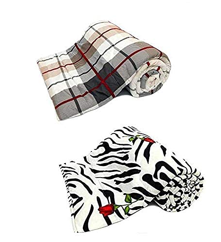 Magistic Beautiful Super Soft Flowers and Star Print Microfiber Reversible Single Bed AC Dohar/Blanket Combo Set of 2 Pc (Checks Print and Zebra Floral Print)