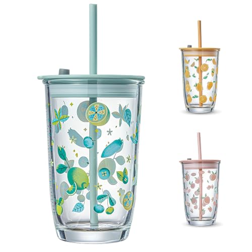 Image of Glass Tumbler with Lid and Straw - 420ML, Set of 1, Travel Coffee Sipper Mug Leakproof for Juice Cocktail Iced Tea Smoothie Hot Cold Drink Cup (Receiving Random Color)