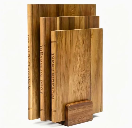 Wood Cutting Board Set of 3 with Stand, Small | 3 cutting boards with storage