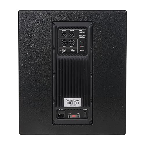 Image of Sound Town Oberon Series 15 inch 1400W Powered PA /DJ Subwoofer with Class-D Amplifier, LPF and Selectable DSP Output Modes, 4 inch Voice Coil, 100 oz Magnet, Birch Plywood, Black (OBERON-15SPW)