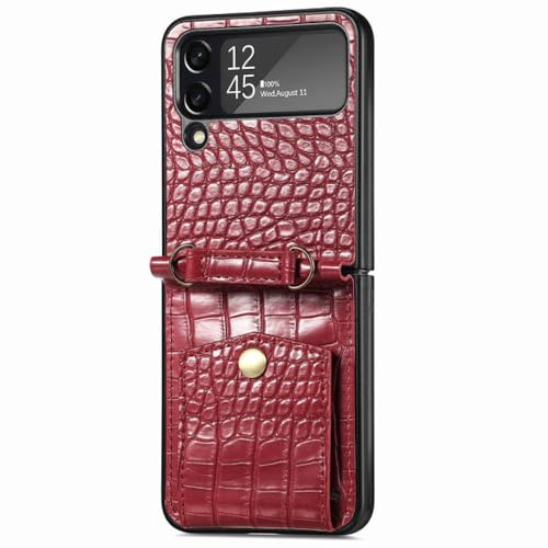 Étui en cuir pour Samsung Galaxy Z Flip 4 avec fente carte rouge
