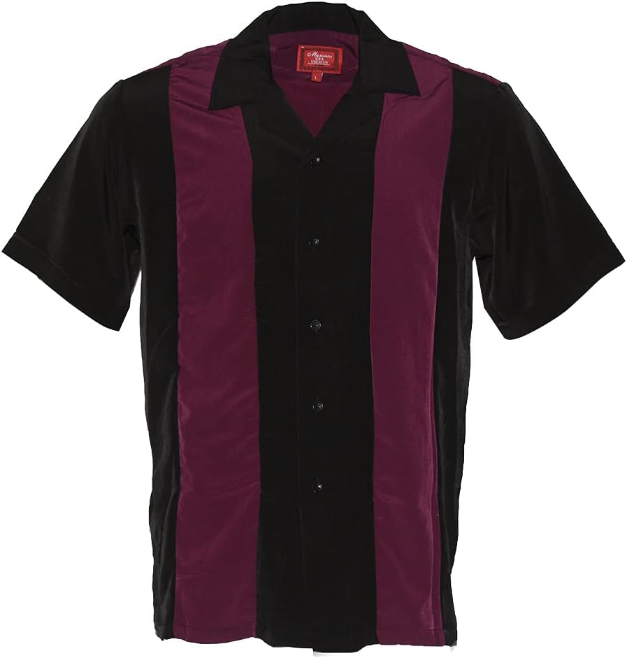 Men's Retro Classic Charlie Sheen Two Tone Guayabera Bowling Casual Dress Shirt