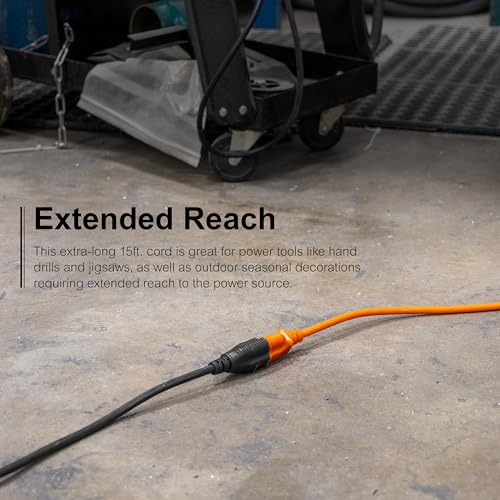 GE Outdoor Extension Cord, 15 Ft, Grounded Heavy Duty Extension Cord, 16AWG | 3 Prong, ETL Listed, Black, 50369 - image 4