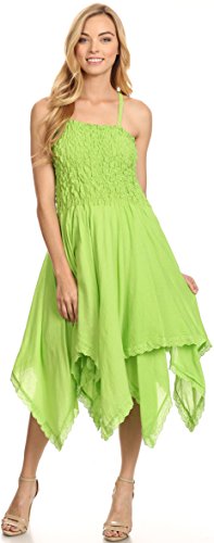 Image of Sakkas Ella Smocked Bodice Spaghetti Strap Double Layered Dress
