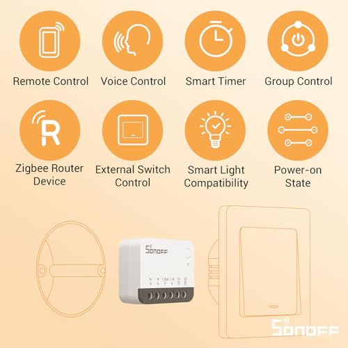 SONOFF Zigbee 3.0 Smart Relay Switch, Mini in-Wall Light Switch Module, Compatible with Alexa Google Home SmartThings, ZBMINIR2 4-Pack (Zigbee Hub & Neutral Wire Required) - Image 3