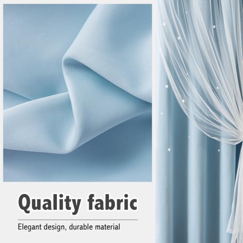 Image of indistar Star Cutout Kids Window Blackout Curtains for Girl Bedroom Window Room Darkening Curtains & Drapes Baby Nursery Curtains (2 Panel,35Wx84L inch,Sky Blue)