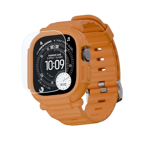 Image of elkson for Apple Watch Ultra 3 2 1 Band case 49mm Screen Protector Tempered Glass, Quattro Pro Series Rugged for iWatch Bumper Strap, Military Grade Durable Protective Cover, Shockproof, Orange