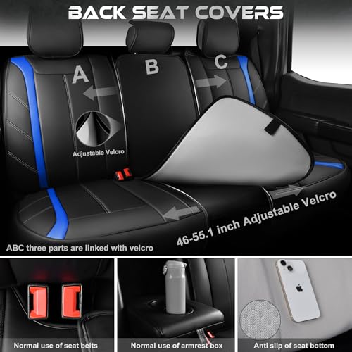 Image of CAR PASS Luxury Faux Leather Seat Covers Full Set, Breathable Sporty Premium Leather Seat Covers, Waterproof Anti Slip Automotive Seat Covers Universal Fit for 95% Trucks SUV Sedans Van,Black and Blue