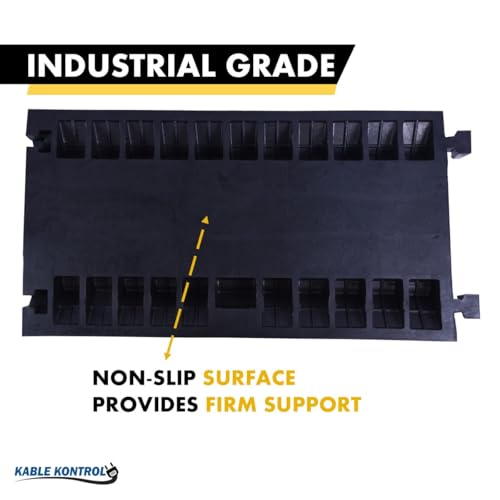 Image of Kable Kontrol Atlas Heavy Duty Cable Protector Ramp - 3 Channel - 1 Pc - 36 inch Long Black & Yellow - 44000 Lbs Capacity - Rubber Speed Bump Wire Protector Cord Cover - CP9986