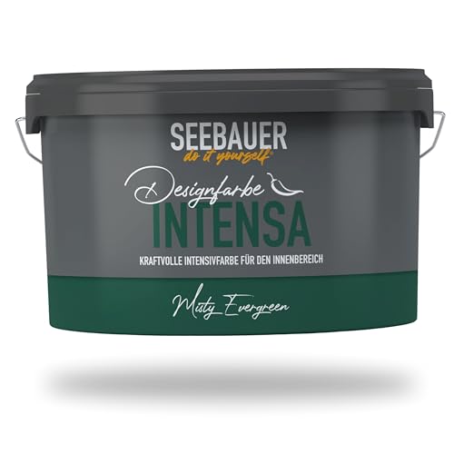 SEEBAUER diy Intensivfarbe INTENSA Grün 2,5L (Misty Evergreen) Edelmatte Wandfarbe Dunkelgrün - Innenfarbe sehr hohe Deckkraft - Matt, Abwaschbar und Tropffrei