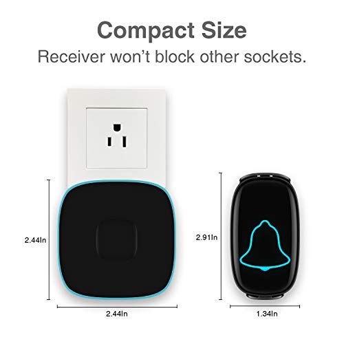 Wireless Doorbell, Bo Ying Waterproof Door Bell, Easy Install, Operating At 1000Ft Range With 38 Melodies To Choose, Adjustable Volume And Led Flash,1 Push Button(Battery Included)&1 Receiver (Black) #TOP4