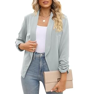 POGTMM Women 3/4 Sleeve Blazer Open Front Cardigan Jacket Work Office Blazer