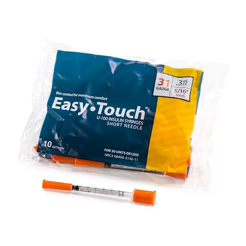 Image of Easy Touch 31 Gauge U-100 Insulin Syringes (31G 0.3cc 5 /16 inch) with 5 /16 inch Short Needle, 0.3cc (30 Unit Capacity), Bold Markings for Accurate Dosing, Disposable, Box of 100