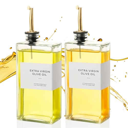VINATO 2 Piezas 500ml Botella Aceite de Cristal, Con Embudo*1, Etiquetas*36, Aceitera y Vinagrera Botella Aceite Rellenable Para Cocina Y Bar