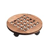 Soporte de madera para plantas con ruedas, práctico carrito de macetas movible, bandeja para macetas con agujeros de drenaje para interiores y exteriores, jardín (cobre quemado, 25 cm)
