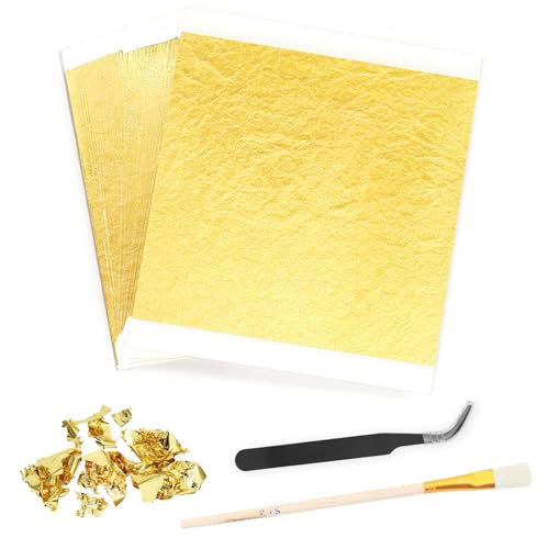 ZOCONE 200 Blatt Blattgold Imitation Gold Leaf Sheets 12.8 * 13.5cm Blattgold zum Basteln Acrylmalerei Nägel Resin, Goldpapier Schlagmetall Blätter Goldfolie zum Basteln DIY Deko