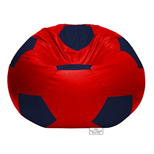 Image of RnS Rest 'n' Sleep - Bean Bag Football Chair Filled with Beans for Living Room, Bed Room for Relaxing, with 1 Year Warranty (Navy Blue /Red, XXXL)