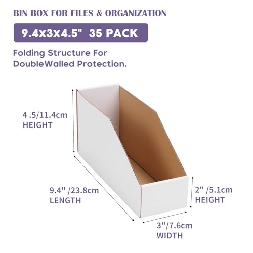 Image of EXYGLO Cardboard Storage Bins 35 Pack, 9.4x3x4.5 Inch Cardboard Boxes, Corrugated Organizer Bins for Pantry, Shelves, Garage, Office, Shop, White