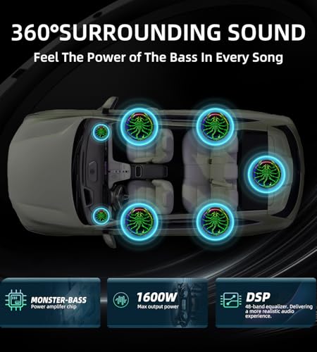 Image of 1600W Slim Underseat Car Subwoofer and Amp Package, Under Seat Subwoofer with Built-in Class D Amplifier, RGB Beat-Synced Light, Deep Subsonic Bass, Powered Subwoofer Car Audio for Truck /SUV