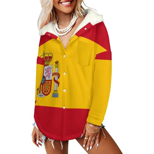 Veste polaire femme drapeau espagnol jaune à capuche sherpa
