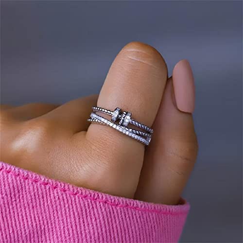 Anxiety Ring For Daughter，To My Daughter Fidget Spinner Ring Anti Anxiety Ring Meditation Spinner Ring Cubic Zirconia Ring For Women Girls Ring With Beads Adjustable Swivel Ring Jewelry Gift-Silver #TOP3