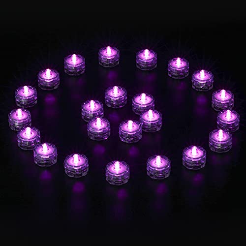Wellgium Submersible Led Lights, Waterproof Wedding Underwater Led Tea Lights Candles For Centerpieces/Party/Christmas Set Of 24, Purple #TOP4