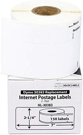 DYMO-Compatible 30383 3-Part Internet Postage Labels (2-1/4" x 7") -- BPA Free! (1 Roll; 150 Labels per Roll)