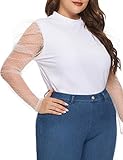Women's Mesh Peplum Bishop Sleeve Slim Fit Blouse Top White 22W