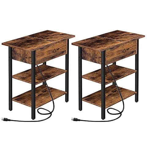 HOOBRO Set of 2 End Tables, Side Table with Charging Station, Flip Top Nightstand with USB Ports and… — $89.98 (20% off)
