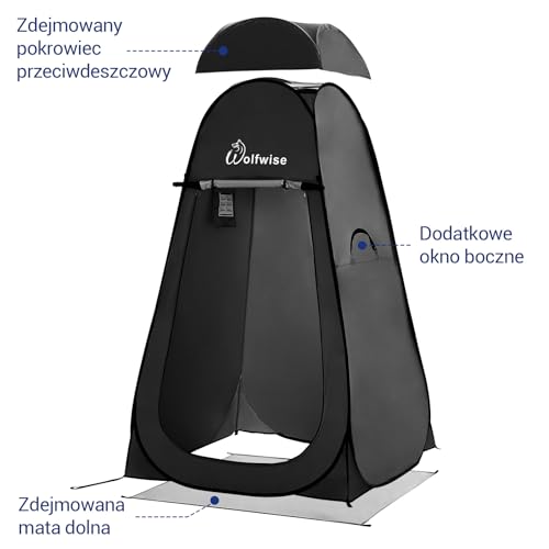 WolfWise Przenośny Namiot Prysznicowy Kempingowe Namioty Pop-Up chronienie przed Słońcem Namioty Błyskawiczne, Awaryjna z Prywatnością, Rowerowa Lazienka Prysznic Plażowy, Średni, Czarny
