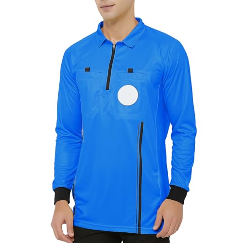 TOPTIE - TOPTIE Maillot d'arbitre Officiel de Football à Manches Longues pour Homme USSF Pro Uniforme, Deguisement Arbitre-Bleu-XL