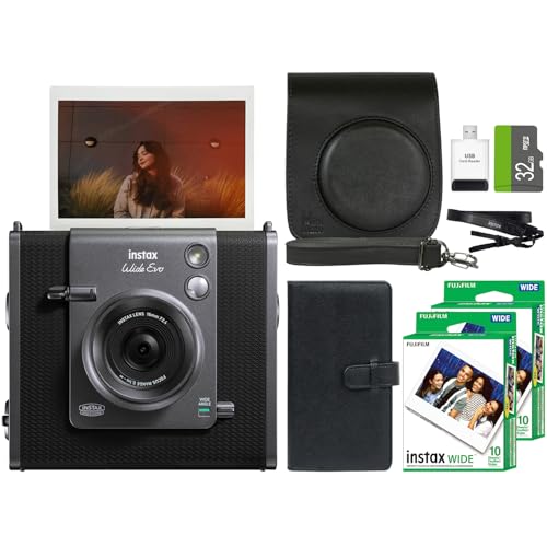 FUJIFILM INSTAX Wide EVO Hybrid Instant Camera + Fuji Instax Film 20 Sheet + Custom Case & Album 32GB Micro SD Memory Card Accessory Bundle