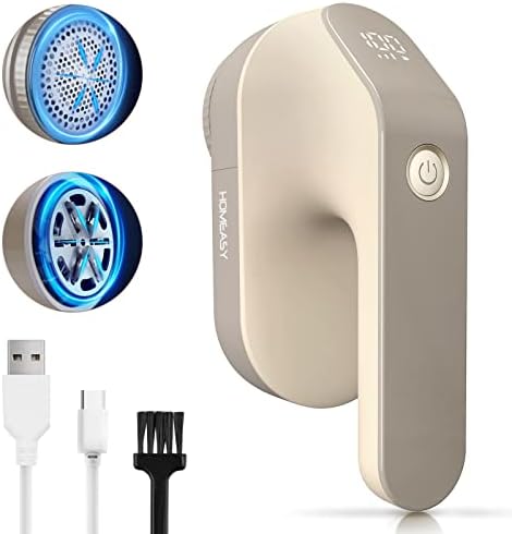 Fabric Shaver Fuzz Remover, HOMEASY Electric Lint Shaver Remover with LED Digital Display & 3 Blades, Rechargeable Sweater Couch Fabric Lint Pill Shaver for Clothes, Furniture, Carpet