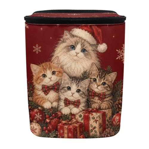 Image of Talayituse Christmas Cats Gift Print Car Trash Can Portable Auto Garbage Bin Multifunctional Vehicle Interior Accessories with Adjustable Straps Universal Fit Truck SUV Sedan Christmas Decor