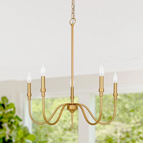 Homebelife 5-Light Gold Chandelier, Modern Farmhouse Ceiling Lighting Fixture with 60" Adjustable Chain, E12 Candle Style Hanging Pendant for Dining Living Room, Bedroom, Hallway by Homebelife - Used condition - US$69.17