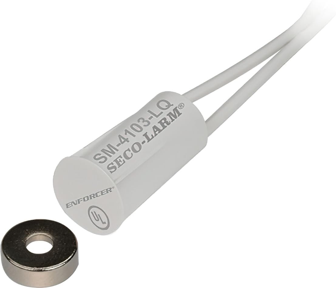 Seco-Larm SM-4103-LQ/W Enforcer Recessed-Mount Magnetic Contact Switch, White; 0.5" Gap; 18" Leads; 0.56" Switch; 0.37" Press-fit; High-Impact ABS Plastic