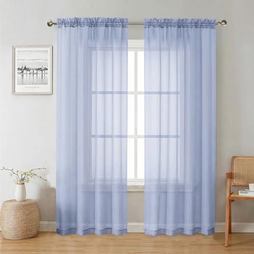Lecloud Denim Blue Sheer Curtains 78 Inches Long 2 Panels, Airy Light Filtering Voile Bedroom Curtains for Living Room Windows, Rod Pocket Solid Drapes for Dining Room, Each Panel 42" W x 78" L