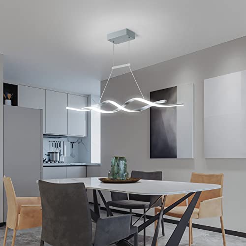 Jaycomey Modern Led Pendant Lighting Fixtures, Dimmable Chandelier With Remote Control, Acrylic And Aluminum Wave Shape Chandelier For Dining Rooms Kitchen Island Restaurant, 3000-6000K, 28W, Gray #TOP3