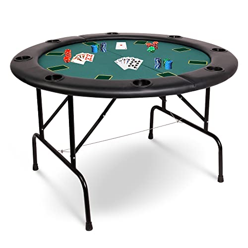 Vilobos Poker Table Foldable, 8 Player Round Folding Portable Texas Holdem Poker Table With Water-Resistant Cushioned Rail & 8 Plastic Cup Holders, Casino-Grade Felt Surface For Blackjack, Green #TOP14