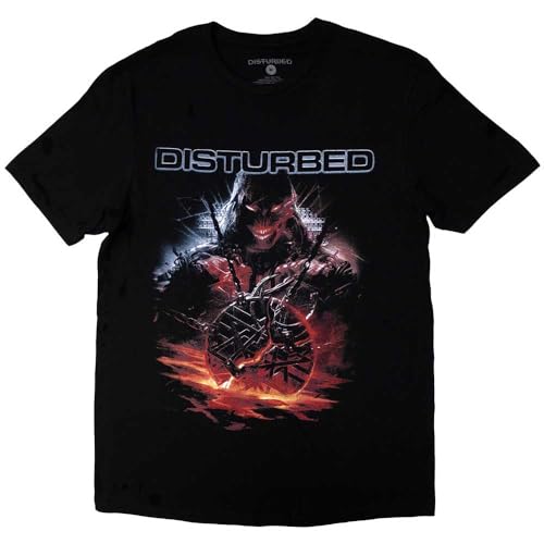 T-shirt Disturbed European Tour 23 Medallion en coton noir pour concert