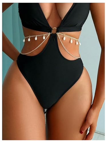 OYOANGLE Women's One Piece Swimsuit Ring Linked Cut Out Bathing Suit High Cut Swimwear3