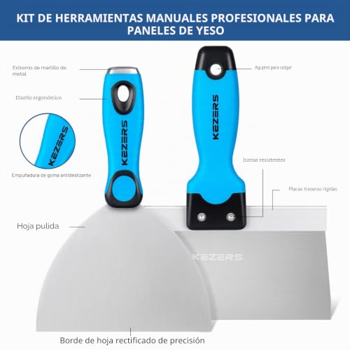 Miniatura 3 de Kezers Kit De Herramientas Manuales Para Paneles De Yeso, 5 Cuchillos De Acero Inoxidable Con Extremo De Martillo De Metal, Incluye Cuchillo De Masilla Y Cinta