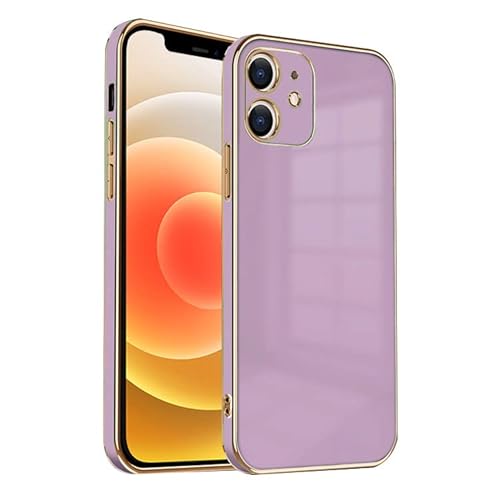 ZNX\ZENIX iPhone12 ケース TPU おしゃれ バンパー型 ケース ストラップホール かわいい くすみカラー ゴールド 大人 ZX-milky2 (iPhone12 (6.1), パープル)