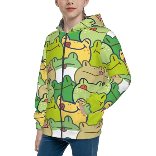 Cartoon Frog Kids Pullover Hoodies Boys Zip Up Sweatshirts Girls Athletic Clothes with Pocket