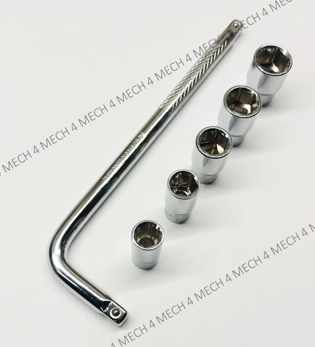 Image of L Handle with 8mm 9mm 10mm 11mm and 12mm Hex Socket, 1 /4 inch Drive L-Handle with 8, 9, 10, 11 12mm Sockets, Anti-rust Properties